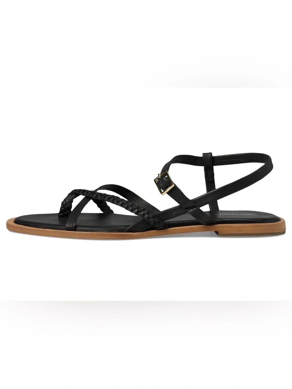 NEW Free People Sunny Days Leather Black Braided Strap Flat Sandals